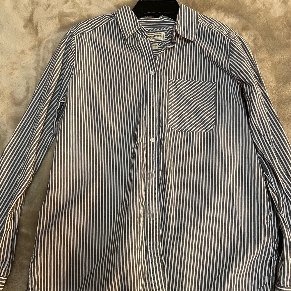 Gray and white button down
